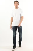 Erkek Orta Bel Taşlanmış Jean Pantolon Lacivert - 1