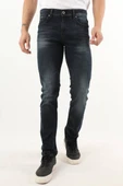 Erkek Orta Bel Taşlanmış Jean Pantolon Lacivert - 4
