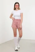 Kadın Yüksek Bel Paçası Kesik Jean Şort Gül Kurusu thumbnail 4