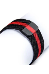 Apple Watch Için 44mm Metal Kayış Kordon Siyah Kırmızı - 1