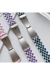 Apple Watch 6 Ile Uyumlu Metal Toka Tasarımlı 38-40mm Double Color Desenli Kordon Mavi-beyaz thumbnail 4