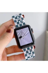Apple Watch 4 Ile Uyumlu Metal Toka Tasarımlı 38-40mm Double Color Desenli Kordon Mavi-beyaz thumbnail 1