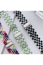 Apple Watch 4 Ile Uyumlu Metal Toka Tasarımlı 38-40mm Double Color Desenli Kordon Kırmızı-beyaz thumbnail 5