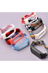 Xiaomi Mi Band 7 Ile Uyumlu Mixed Kayış Hasır Örmeli Kordon Kayış Mavi-beyaz thumbnail 4