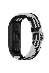 Xiaomi Mi Band 7 Ile Uyumlu Mixed Kayış Hasır Örmeli Kordon Kayış Siyah-beyaz thumbnail 1