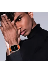 Apple Watch 4 Ile Uyumlu 42-44mm Kordon Kumaş Çift Renk Saat Kordonu Çift Katmanlı Turuncu-beyaz thumbnail 4