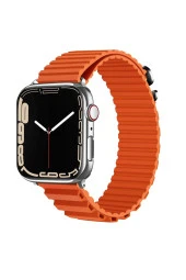 Apple Watch Ultra Ile Uyumlu Kordon 49mm Parçalı Çizgili Tasarım Denouement Kayış Turuncu thumbnail 1