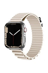 Apple Watch 4 Ile Uyumlu Kordon 42-44mm Parçalı Çizgili Tasarım Denouement Kayış Krem thumbnail 1
