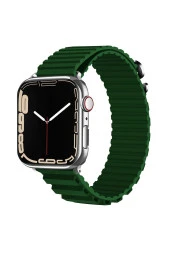 Apple Watch 6 Ile Uyumlu Kordon 42-44mm Parçalı Çizgili Tasarım Denouement Kayış K.yeşil thumbnail 1