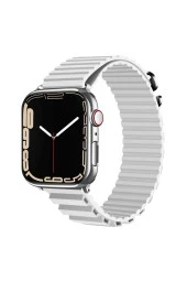 Apple Watch 4 Ile Uyumlu Kordon 42-44mm Parçalı Çizgili Tasarım Denouement Kayış Beyaz thumbnail 1
