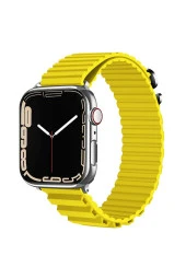 Apple Watch Ultra Ile Uyumlu Kordon 49mm Parçalı Çizgili Tasarım Denouement Kayış Sarı thumbnail 1