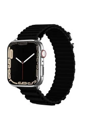 Apple Watch 6 Ile Uyumlu Kordon 42-44mm Parçalı Çizgili Tasarım Denouement Kayış Siyah thumbnail 1