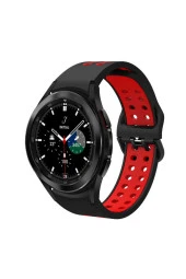 Galaxy Watch 5 Pro Ile Uyumlu Iki Kancalı Metal Tokalı Çift Renk Spor Silikon Kordon Siyah-kırmızı thumbnail 5