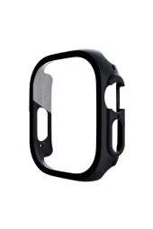 Apple Watch Ultra Ile Uyumlu 49mm Kasa Ve Ekranı Tam Kapatan Solid Color Ekran Korumalı Siyah - 1