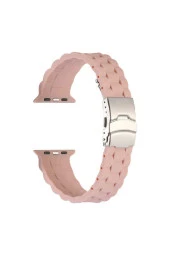 Apple Watch 4 Ile Uyumlu Kordon 42-44mm Metal Toka Delikli Ayarlanabilir Panoply Silikon Kayış Pembe - 1