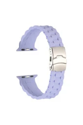 Apple Watch 4 Ile Uyumlu Kordon 42-44mm Metal Toka Delikli Ayarlanabilir Panoply Silikon Kayış Lila - 1