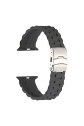 Apple Watch 3 Ile Uyumlu Kordon 42-44mm Metal Toka Delikli Ayarlanabilir Panoply Silikon Kayış Gri - 1