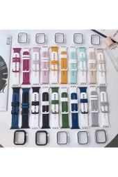 Apple Watch 4 Ile Uyumlu 42-44mm Termoplastik Double Color Spor Kayış+kasa Ikili Set Lacivert-beyaz thumbnail 2