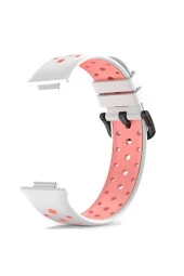 Huaweı Watch Fit 2 Ile Uyumlu Kayış Delikli Esnek Tokalı Wanderlust Spor Kordon Beyaz-pembe thumbnail 1