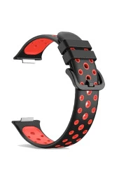 Huaweı Watch Fit 2 Ile Uyumlu Kayış Delikli Esnek Tokalı Wanderlust Spor Kordon Siyah-kırmızı thumbnail 1