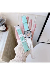 Apple Watch 3 Ile Uyumlu 42-44mm Termoplastik Double Color Spor Kayış + Kasa Ikili Set Turkuaz - 4