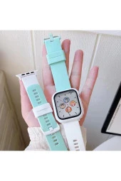 Apple Watch 3 Ile Uyumlu 42-44mm Termoplastik Double Color Spor Kayış + Kasa Ikili Set Turkuaz - 5