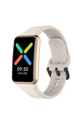 Oppo Watch Free Ile Uyumlu Silikon Tokalı Delikli Spor Silikon Kayış Krem - 1