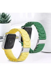 Watch 4 Ile Uyumlu Metal Görünümlü Çapraz Silikon Kayış 42-44mm Dalliance Kordon Sarı thumbnail 2