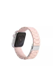 Apple Watch 4 Ile Uyumlu Metal Görünümlü Çapraz Silikon Kayış 42-44mm Dalliance Kordon Pembe thumbnail 1