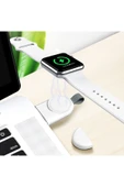 Apple Watch Serisi Ile Uyumlu Type-c Manyetik Taşınabilir Kablosuz Şarj Cihazı Beyaz thumbnail 6