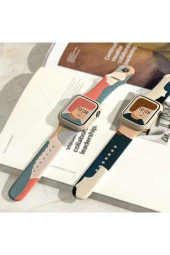 Apple Watch 4 42mm Ile Uyumlu Foden Renkli Desenli Kordon Blue Ink thumbnail 3