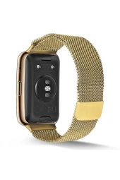 Huawei Watch Fit Uyumlu Kordon Hasır Metal Örgülü Gold thumbnail 2