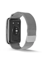 Huawei Watch Fit Uyumlu Kordon Hasır Metal Örgülü Gümüş thumbnail 2
