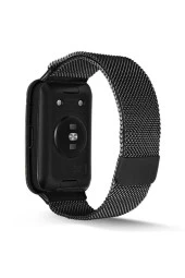 Huawei Watch Fit Uyumlu Kordon Hasır Metal Örgülü Siyah thumbnail 2