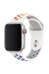 Apple Watch 38mm Uyumlu Beyaz  Delikli Spor Kayış thumbnail 1