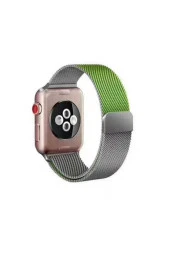 Apple Watch 42-44mm Çift Renk Desenli Şık Metal Kordon Gümüş-yeşil thumbnail 1