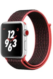 Apple Watch 44mm Bilekli Kumaş Kayış Kordon Pembe Siyah - 1