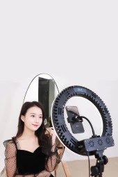 Professional Led Çekim Makyaj Portre Selfie Işığı Telefon Tutuculu Tripod 14" inch thumbnail 3