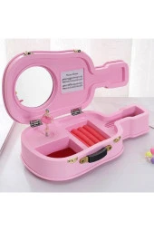 Pembe Gitar Tasarımlı Dönen Balerinli Müzik Ve Takı Kutusu 26 cm - 1