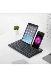 Bluetooth 3.0 Ultra İnce Klavye Şarjlı Mac/win/android/ios Uyum Tablet Standlı Kablosuz Klavye K6100 - 2