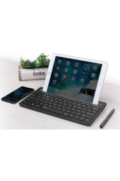 Bluetooth 3.0 Ultra İnce Klavye Şarjlı Mac/win/android/ios Uyum Tablet Standlı Kablosuz Klavye K6100 - 1