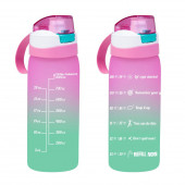 Herevin 161646-161 Su Şişesi - Motivasyon Su Matarası - Plastik Renkli Suluk Pembe 1lt - 1