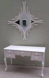 Dresuar 90157 Makyaj Masa 5Çekm CNC Ayna Kayın Aslan Ayak Parlak Beyaz El yapım - 1