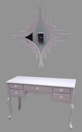 Dresuar 90157 Makyaj Masa 5Çekm CNC Ayna Kayın Aslan Ayak Parlak Beyaz El yapım - 2