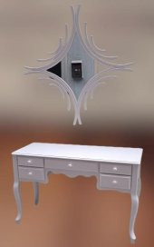 Dresuar 90157 Makyaj Masa 5Çekm CNC Ayna Kayın Aslan Ayak Parlak Beyaz El yapım - 3