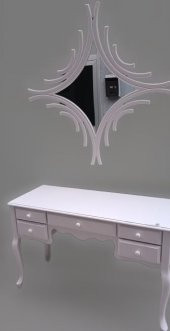 Dresuar 90157 Makyaj Masa 5Çekm CNC Ayna Kayın Aslan Ayak Parlak Beyaz El yapım - 4