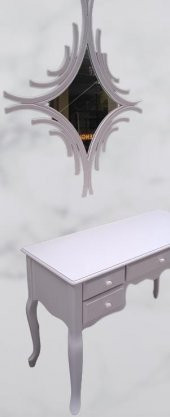 Dresuar 90157 Makyaj Masa 5Çekm CNC Ayna Kayın Aslan Ayak Parlak Beyaz El yapım - 5