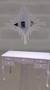 Dresuar 90157 Makyaj Masa 5Çekm CNC Ayna Kayın Aslan Ayak Parlak Beyaz El yapım - 6