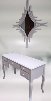 Dresuar 90157 Makyaj Masa 5Çekm CNC Ayna Kayın Aslan Ayak Parlak Beyaz El yapım - 7