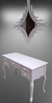 Dresuar 90157 Makyaj Masa 5Çekm CNC Ayna Kayın Aslan Ayak Parlak Beyaz El yapım - 8